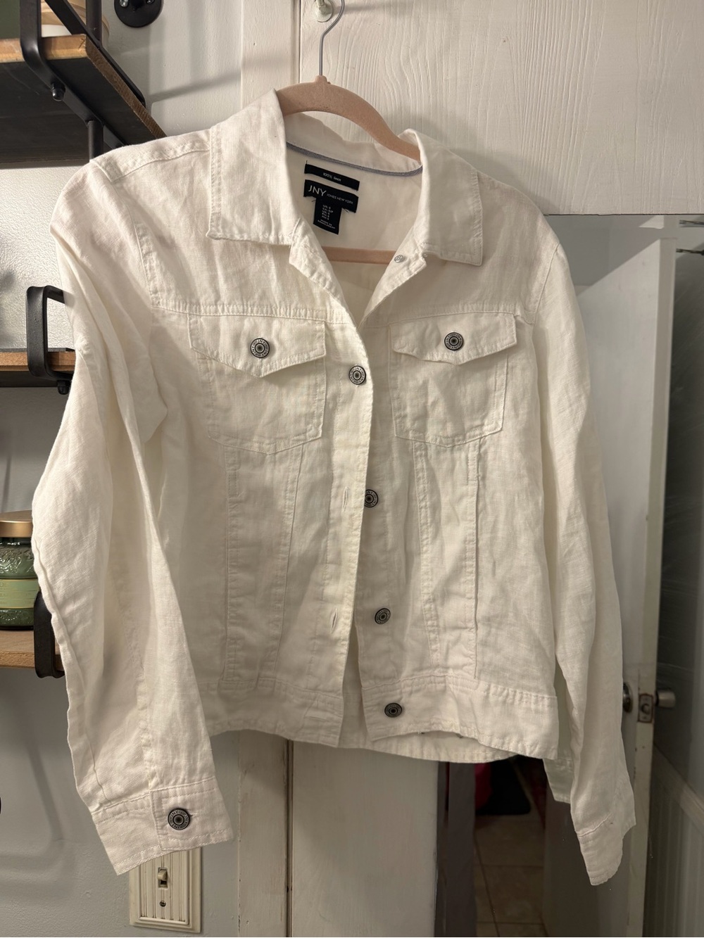 Jones New York 100% Linen White Jacket with Button Front